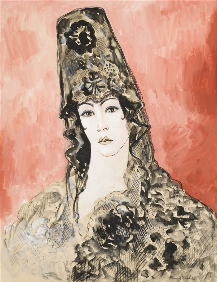 《曼蒂利亚的安达卢西亚》弗朗西斯·毕卡比亚(Francis Picabia)的画作-1923- Andalouse à la mantille