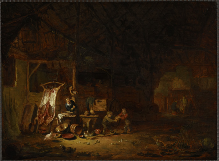 《谷仓内部》埃格伯特·范德波尔（Egbert van der Poel）的画作-Interior of a Barn