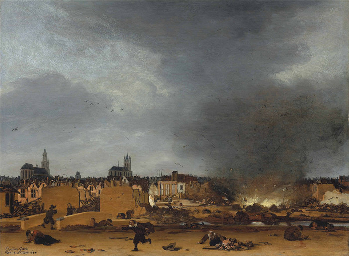 《代尔夫特大爆炸》埃格伯特·范德波尔（Egbert van der Poel）的画作-A view of Delft with the explosion of 1654