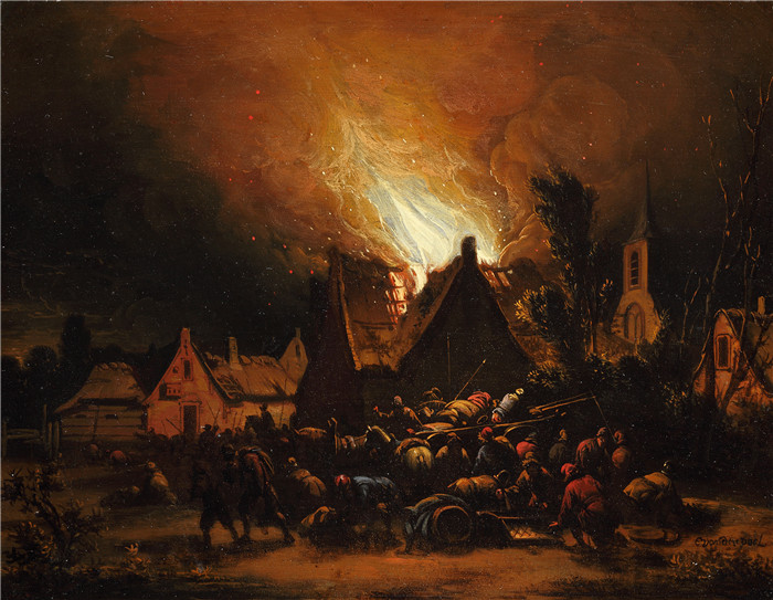 《夜行之火》埃格伯特·范德波尔（Egbert van der Poel）的画作-Nocturnal Fire