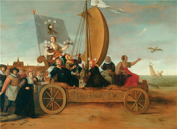 《弗洛拉的愚人车》亨德里克·格里茨 （Hendrik Gerritsz） 的画作-Flora's Wagon of Fools (Flora's Mallewagen) tulipomania