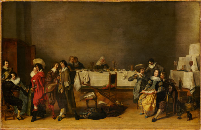 亨德里克·格里茨 （Hendrik Gerritsz） 的画作-社会作品Holländsk målning Sällskapsstycke, Hendrick Pot, 1600-tal - Hall