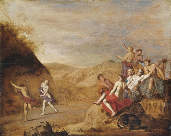 《有古典人物的山景》科内利斯·范·波伦伯奇（Cornelis van Poelenburch）的画作-A mountainous landscape with classical figures