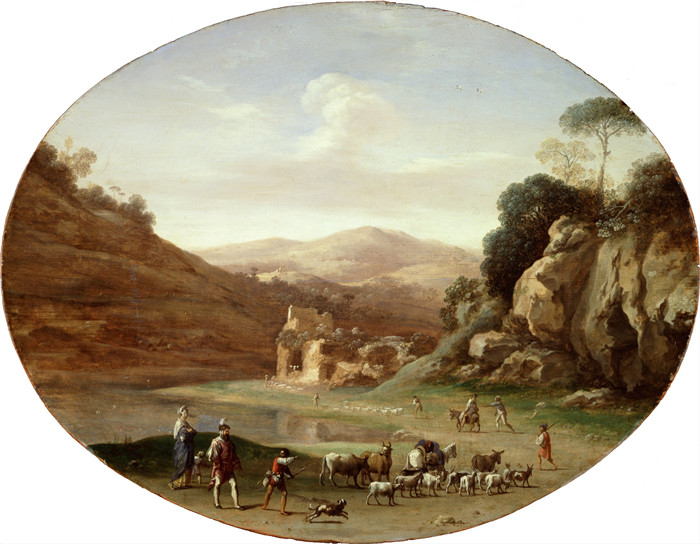 《废墟和人物的山谷》科内利斯·范·波伦伯奇（Cornelis van Poelenburch）的画作- Valley with Ruins and Figures
