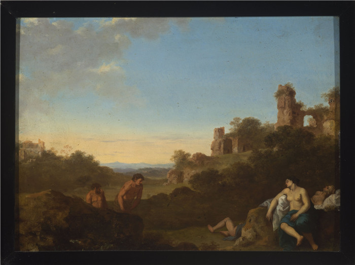 《萨蒂尔和沉睡的仙女与意大利风景》科内利斯·范·波伦伯奇（Cornelis van Poelenburch）的画作-Satyrs and sleeping nymphs against Italian