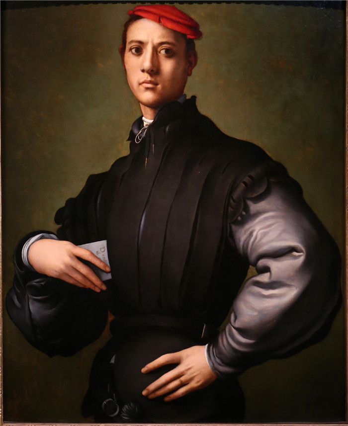 《戴红帽的年轻人的肖像》雅各布·蓬托尔莫（Jacopo Pontormo）的画作-ritratto di giovane uomo con berretto rosso