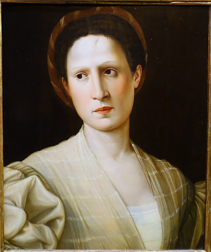 《穿白色连衣裙的年轻女子》雅各布·蓬托尔莫（Jacopo Pontormo）的画作-Young Woman in a White Dress, attributed to Jacopo da