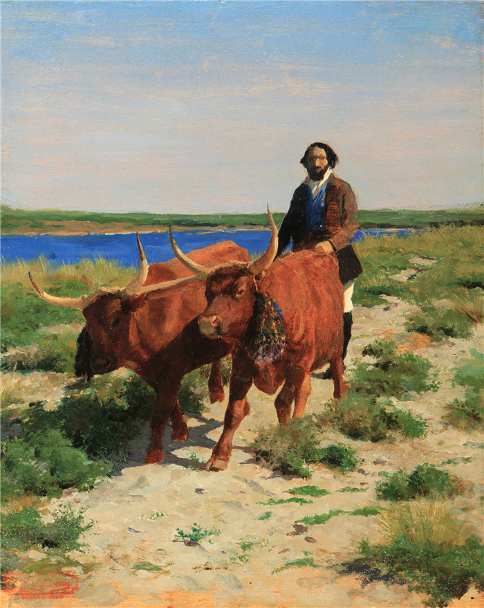 《撒丁岛的农民》乔瓦尼·巴蒂斯塔·夸德罗内 （Giovanni Battista Quadrone） 的画作-Peasant in Sardinia (1880s)