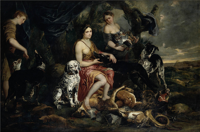 《戴安娜在狩猎后休息》伊拉斯谟·奎利努斯二世（Erasmus Quellinus II）的画作-and Jan Fyt - Diana resting after the hunt