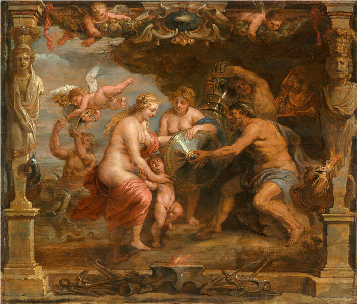 伊拉斯谟·奎利努斯二世（Erasmus Quellinus II）的画作-忒提斯为阿喀琉斯接受武器Thetis Recieving Weapons for Achilles