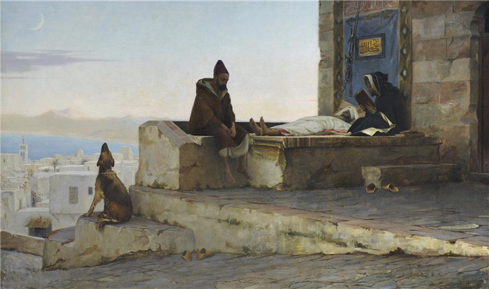 《丹吉尔死去的帕夏守夜》西奥多·雅克·拉利 （Théodore Jacques Ralli） 的画作-Vigil of the Dead Pasha of Tangiers