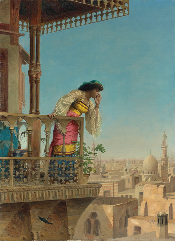《阳台上，开罗》西奥多·雅克·拉利 （Théodore Jacques Ralli） 的画作-On the Balcony, Cairo