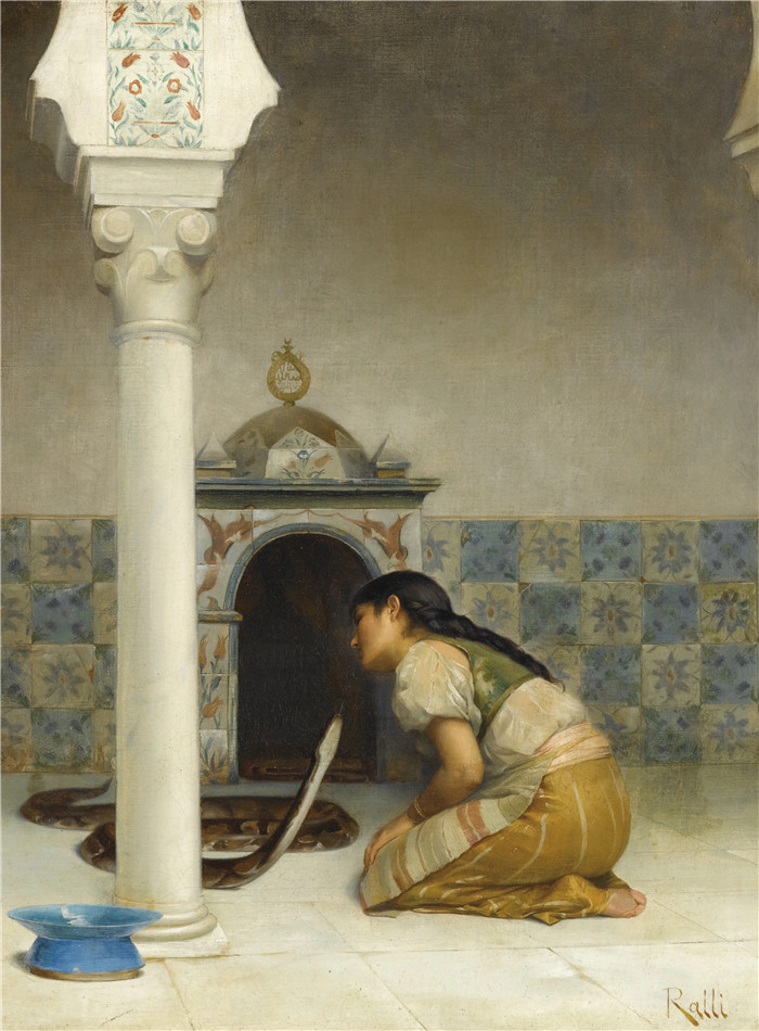 西奥多·雅克·拉利 （Théodore Jacques Ralli） 的画作-神圣的蛇The Sacred Serpent