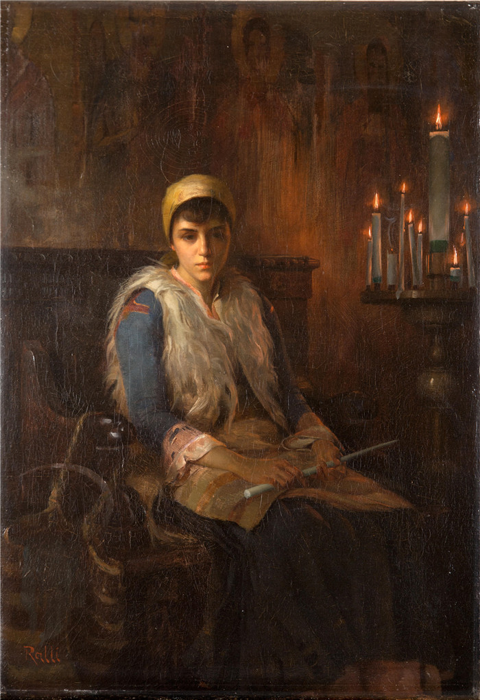 《供品蜡》西奥多·雅克·拉利 （Théodore Jacques Ralli） 的画作-烛An Offertory Candle