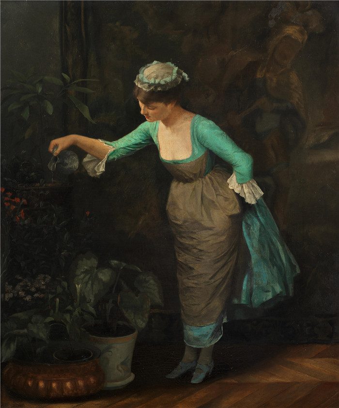 西奥多·雅克·拉利 （Théodore Jacques Ralli） 的画作-女仆浇花Maid watering flowers (1876),  s
