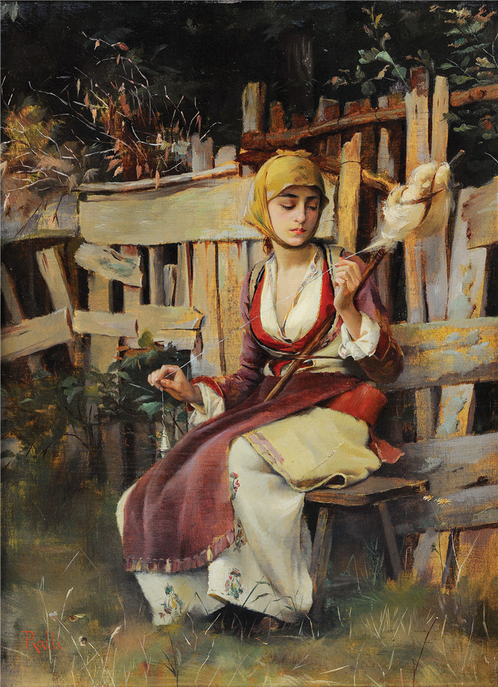 西奥多·雅克·拉利 （Théodore Jacques Ralli） 的画作-女人旋转Woman Spinning