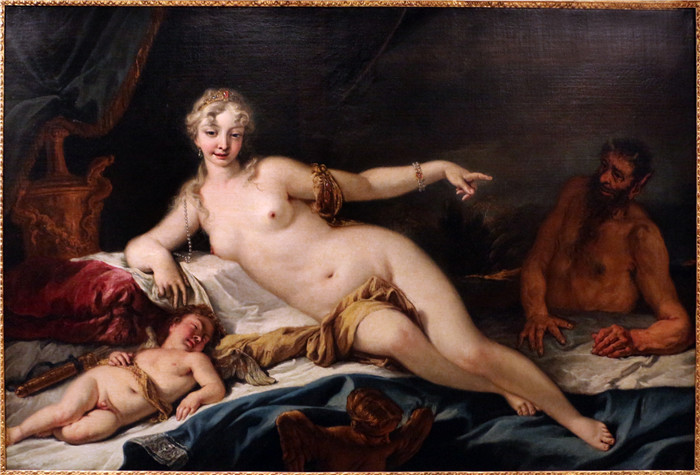 塞巴斯蒂亚诺·里奇（Sebastiano Ricci）油画-金星 与 讽刺 和 贪婪venere con satirello e cupido 01