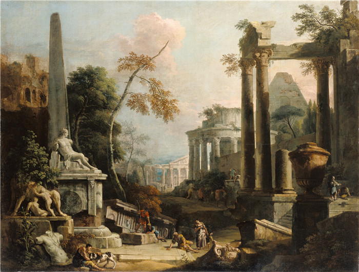 《古典废墟和人物的景观》塞巴斯蒂亚诺·里奇（Sebastiano Ricci）油画- and  Landscape with Classical Ruins and Figures