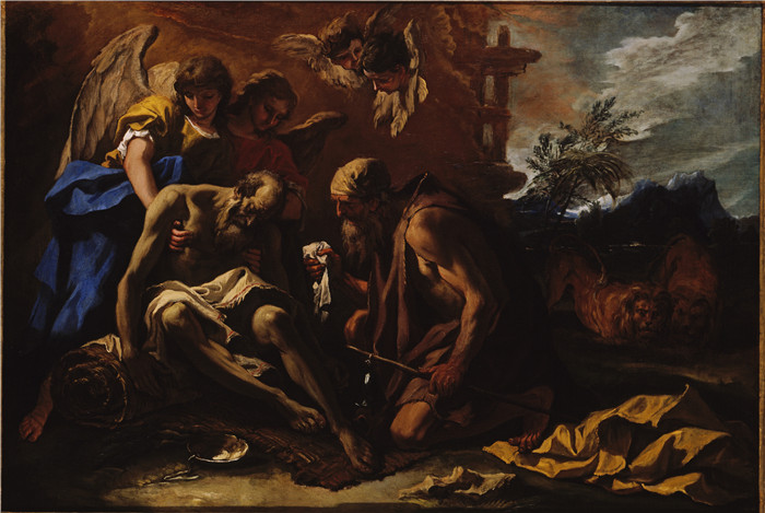 《圣保罗隐士之死》塞巴斯蒂亚诺·里奇（Sebastiano Ricci）油画- Death of Saint Paul the Hermit, c. 1700-10,