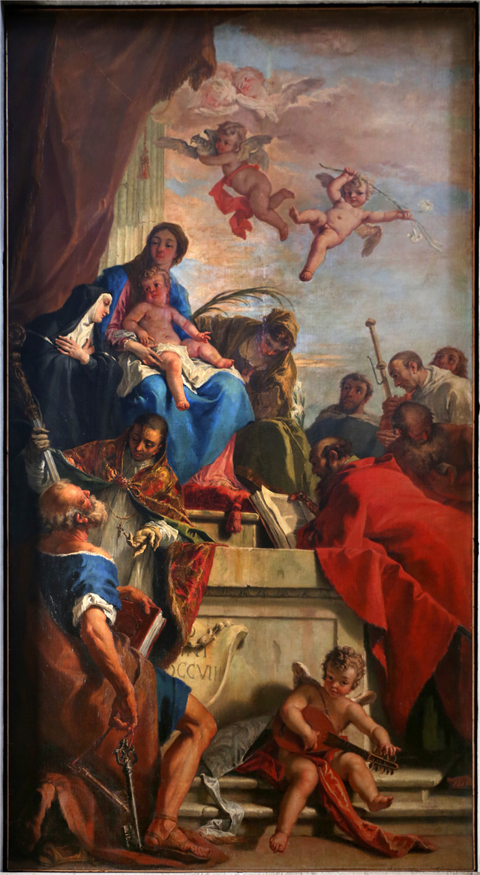 《宝座上的圣母和圣徒》塞巴斯蒂亚诺·里奇（Sebastiano Ricci）油画-madonna in trono e santi, 1708, 02