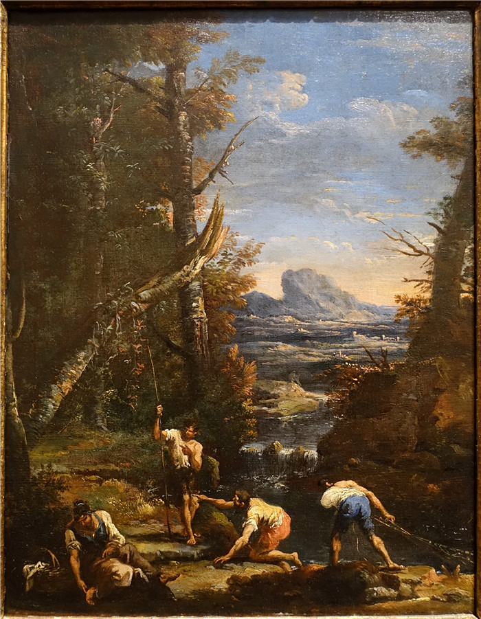 《风景与渔民和洗衣妇》塞巴斯蒂亚诺·里奇（Sebastiano Ricci）油画-Landscape with Fishermen and Washerwomen