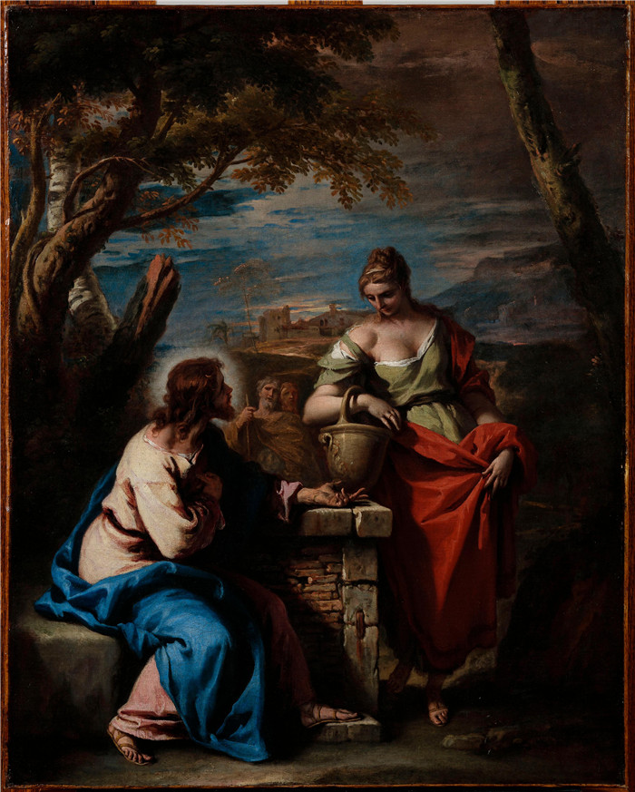 《基督和撒玛利亚的女人》塞巴斯蒂亚诺·里奇（Sebastiano Ricci）油画-Christ and the Woman of Samaria, about 1715-1720,