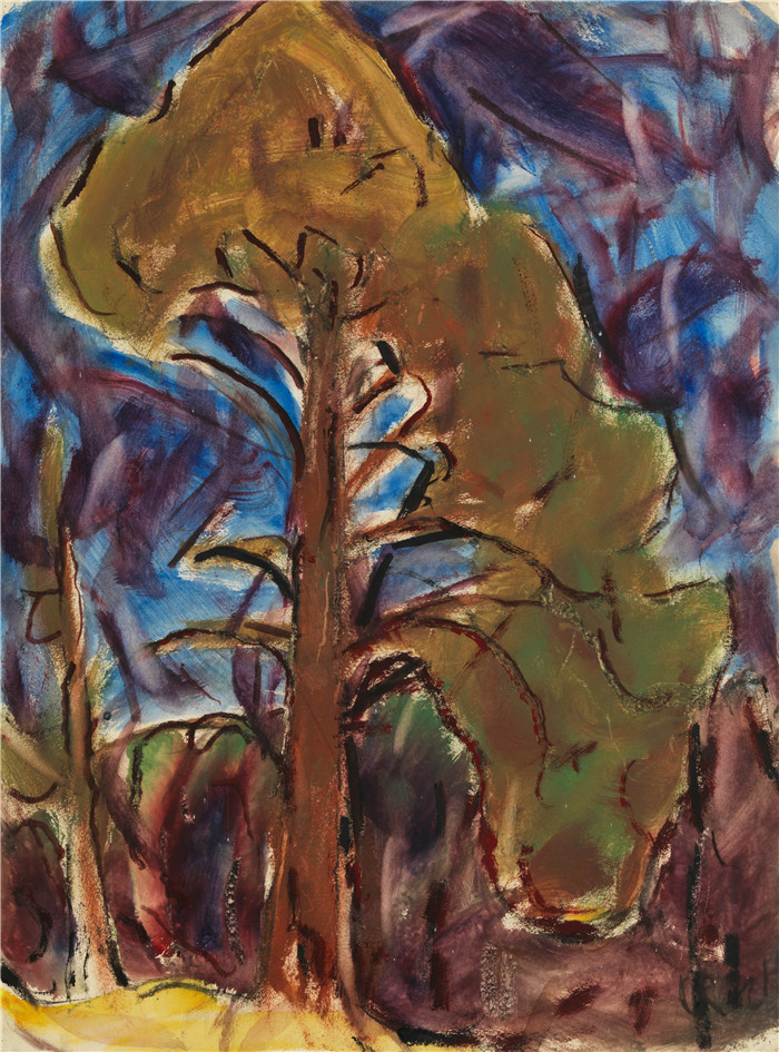 克里斯蒂安·罗尔夫斯（Christian Rohlfs）油画-森林Wald 1921