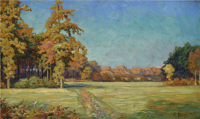 《公园景观》克里斯蒂安·罗尔夫斯（Christian Rohlfs）油画-Parklandschaft, Weimar, um 1890