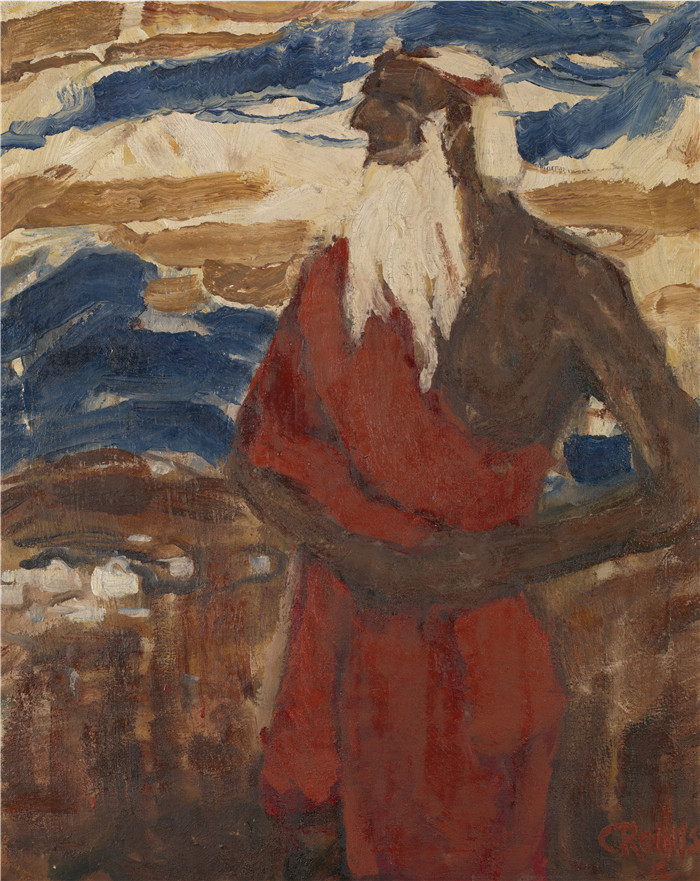 《摩西看着应许之地》克里斯蒂安·罗尔夫斯（Christian Rohlfs）油画-Mozes aanschouwt het beloofde land, Christian Rohlfs, 1912年