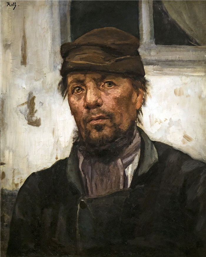《矿工头像》阿尔弗雷德·菲利普·罗尔（Alfred Philippe Roll）的画作-Tête de mineur, 1880 