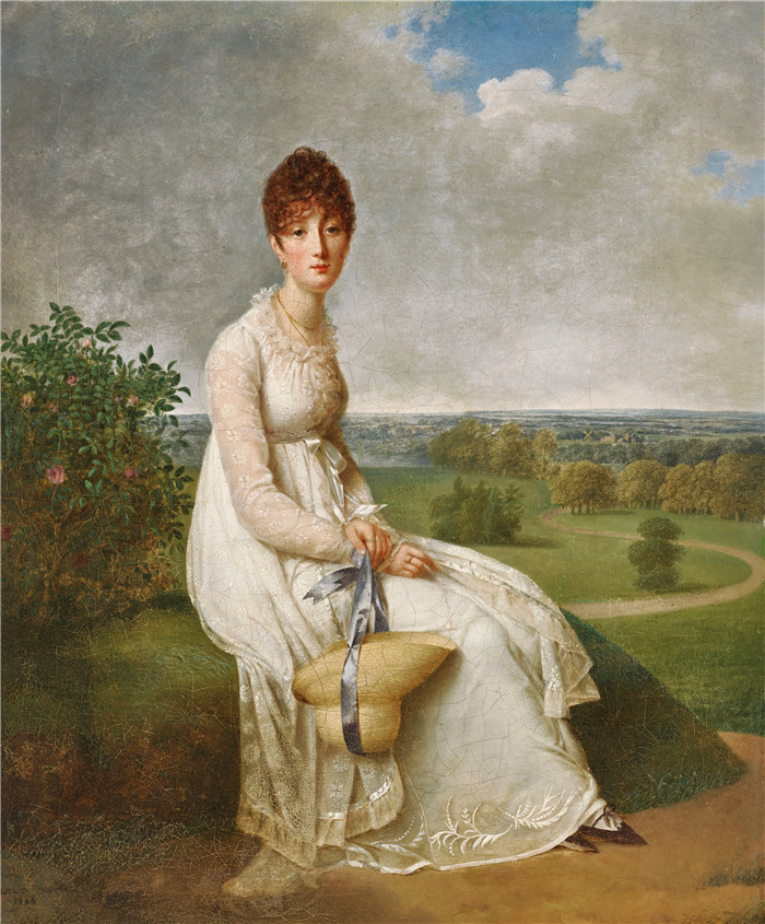 《女性坐在岩石上的肖像》阿黛尔·罗曼尼 （Adèle Romany）高清作品-Portrait of a lady