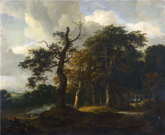 《穿过橡树林的路》雅各布·范·鲁伊斯黛尔（Jacob van Ruisdael）油画-A Road through an Oak Wood