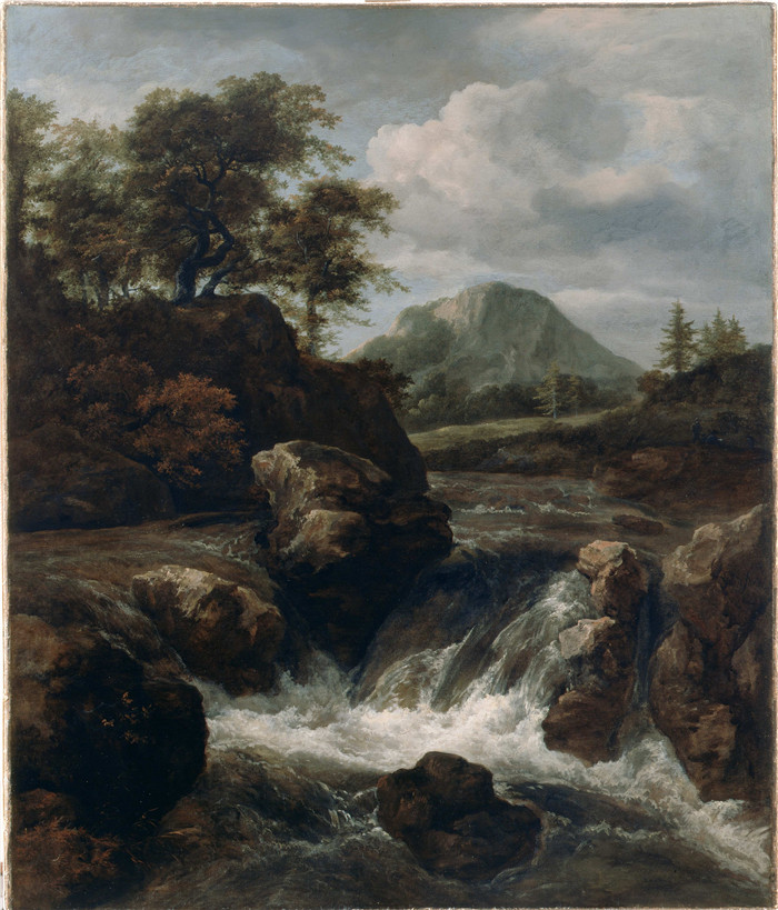 《瀑布》雅各布·范·鲁伊斯黛尔（Jacob van Ruisdael）油画- A Waterfall
