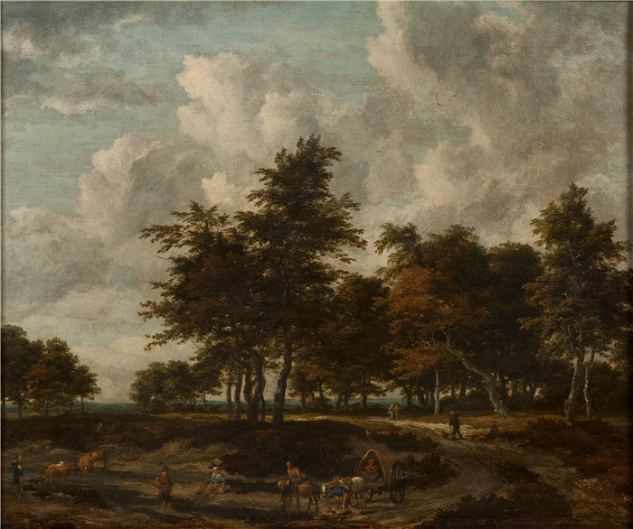 《穿过树林的路》雅各布·范·鲁伊斯黛尔（Jacob van Ruisdael）油画-Road through a Grove (Jacob Isaackszoon van Ruisdael)