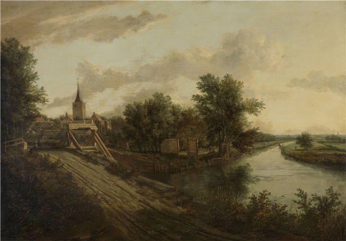 《滚动桥景观》雅各布·范·鲁伊斯黛尔（Jacob van Ruisdael）油画-Landscape with Rolling Bridge