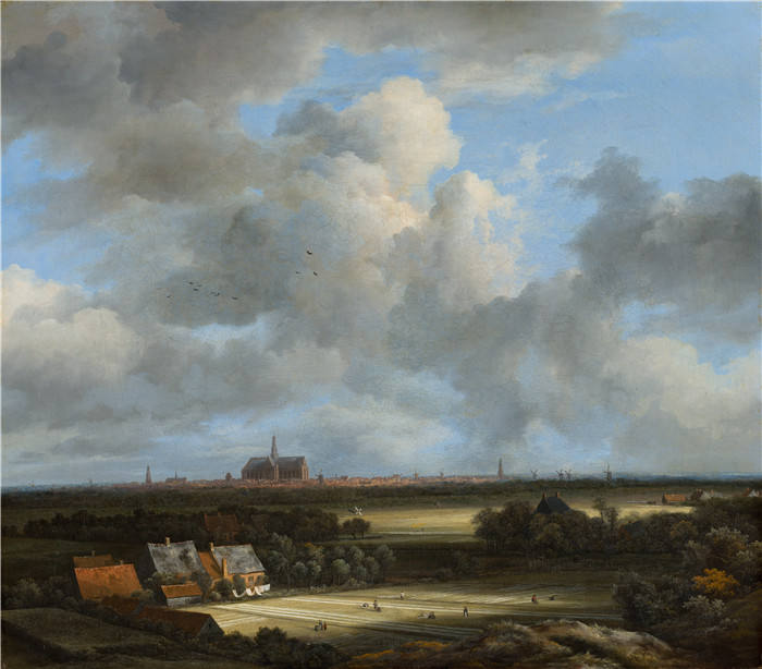 《哈勒姆与漂白场景观》雅各布·范·鲁伊斯黛尔（Jacob van Ruisdael）油画-View of Haarlem with Bleaching Grounds