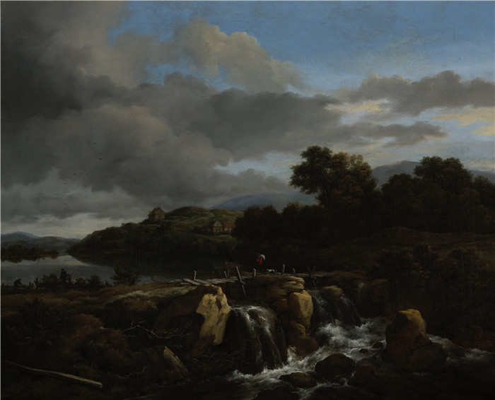 《瀑布景观》雅各布·范·鲁伊斯黛尔（Jacob van Ruisdael）油画-Landscape with Cascade
