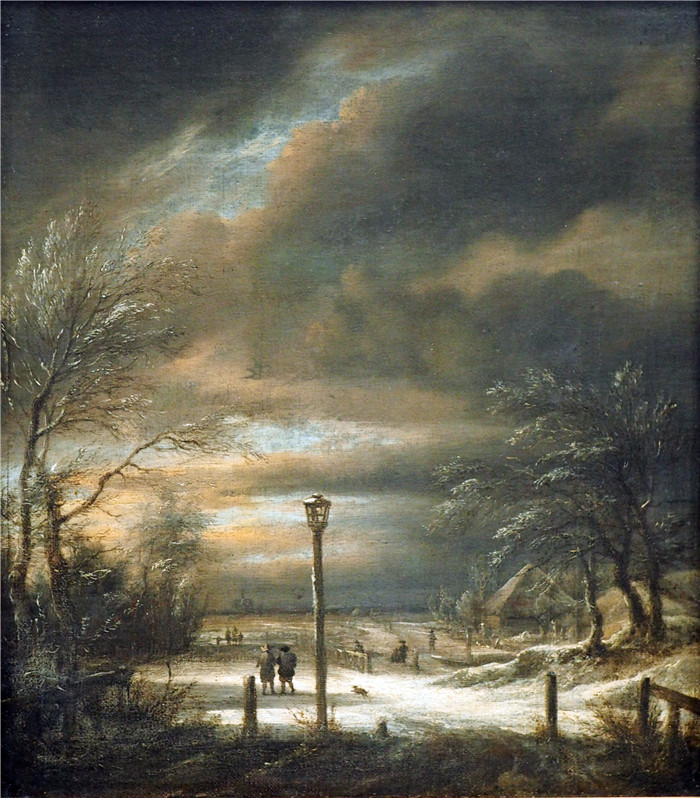 《吕德斯海姆冬季风景画 哈勒姆》雅各布·范·鲁伊斯黛尔（Jacob van Ruisdael）油画-Ruisdael Winterlandschaft b Haarlem