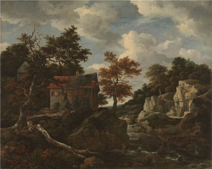 《宁静的乡村风光》雅各布·范·鲁伊斯黛尔（Jacob van Ruisdael）油画-Rotsachtig landschap