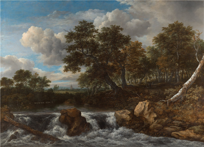 《有瀑布的风景》雅各布·范·鲁伊斯黛尔（Jacob van Ruisdael）油画-Landschap met waterval