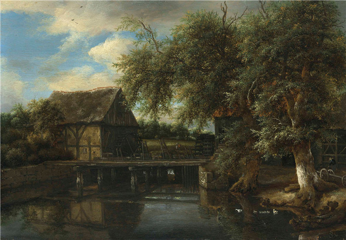 《水磨》雅各布·范·鲁伊斯黛尔（Jacob van Ruisdael）油画-A Water Mill