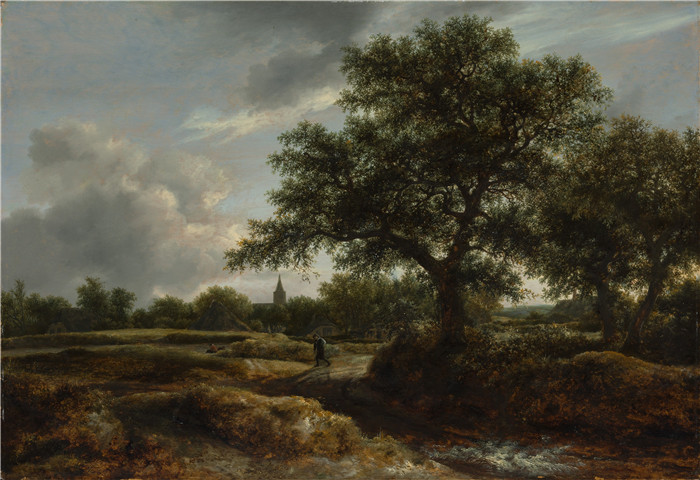 《远处有一个村庄的风景》雅各布·范·鲁伊斯黛尔（Jacob van Ruisdael）油画-Landscape with a Village in the Distance, 1646