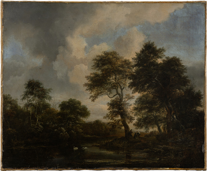 《森林湖与两只天鹅》雅各布·范·鲁伊斯黛尔（Jacob van Ruisdael）油画-Forest Lake with two Swans (SM 941)