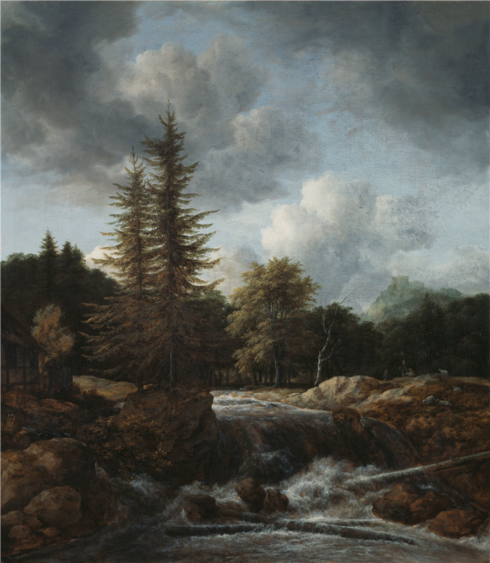 《有瀑布的风景》雅各布·范·鲁伊斯黛尔（Jacob van Ruisdael）油画-Landschap met waterval (Baltimore Museum of Art)
