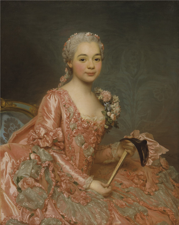 《纽堡克罗米埃男爵夫人》亚历山大·罗斯林（ Alexander Roslin）油画-Baroness de Neubourg-Cromière (Alexander Roslin)