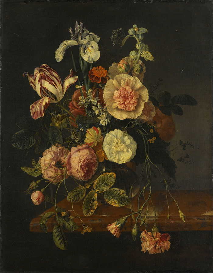 《静物与鲜花》雷切尔·鲁伊施 （Rachel Ruysch） 的画作-Stilleven met bloemen Rijksmuseum SK-A-356