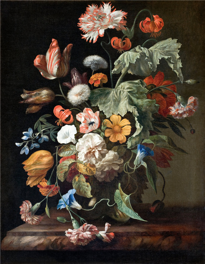 《静物与花》雷切尔·鲁伊施 （Rachel Ruysch） 的画作-Still-Life with Flowers