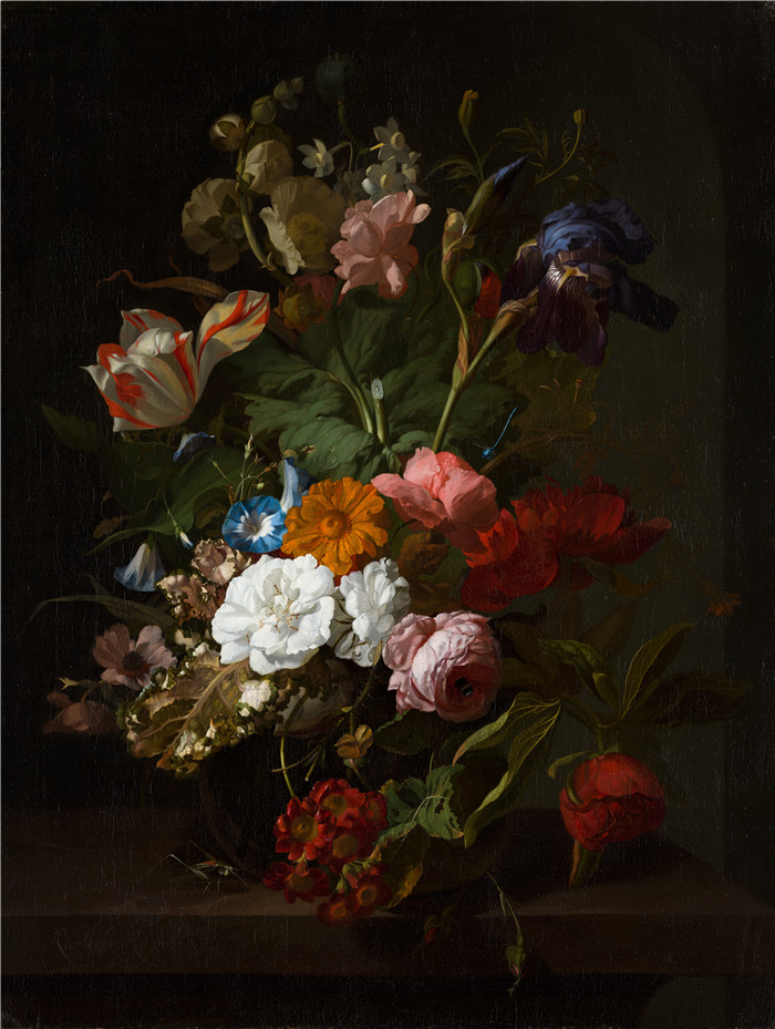 《花瓶与花》雷切尔·鲁伊施 （Rachel Ruysch） 的画作-Vase with Flowers