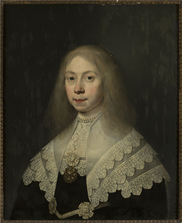 《一位年轻女士的肖像》德克·范·桑特沃特(Dirck van Santvoort)画作-Portrait of a young lady