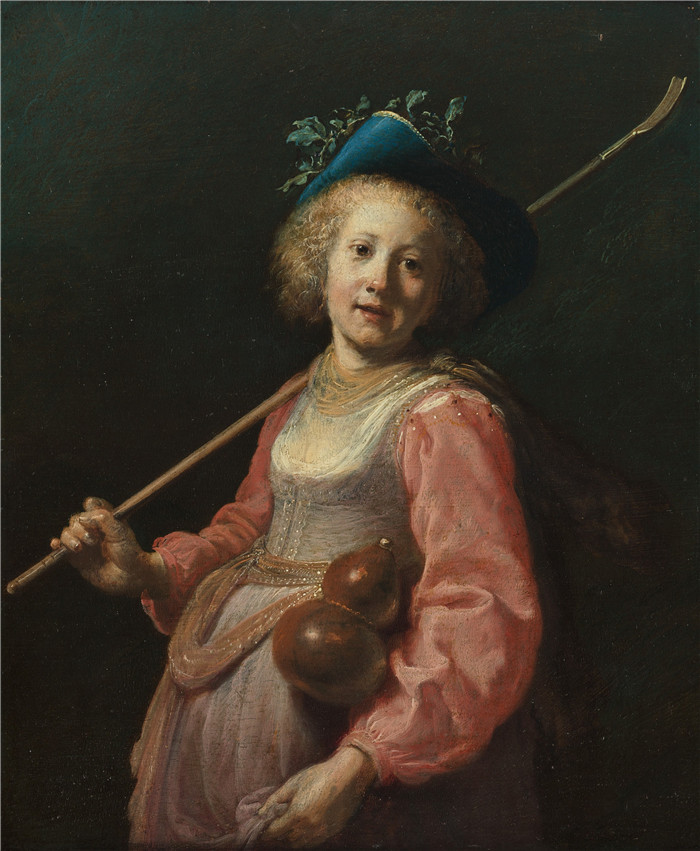 《女孩在牧羊人套房》德克·范·桑特沃特（Dirck van Santvoort）画作-Meisje in herderinnenkostuum